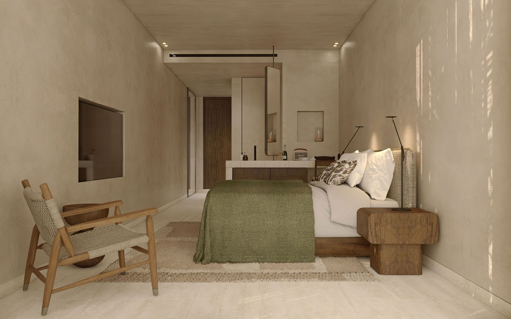 Secondary guest room at OKU Bodrum — distinct layout from primary bedroom, PressBeyond hotel image sequence